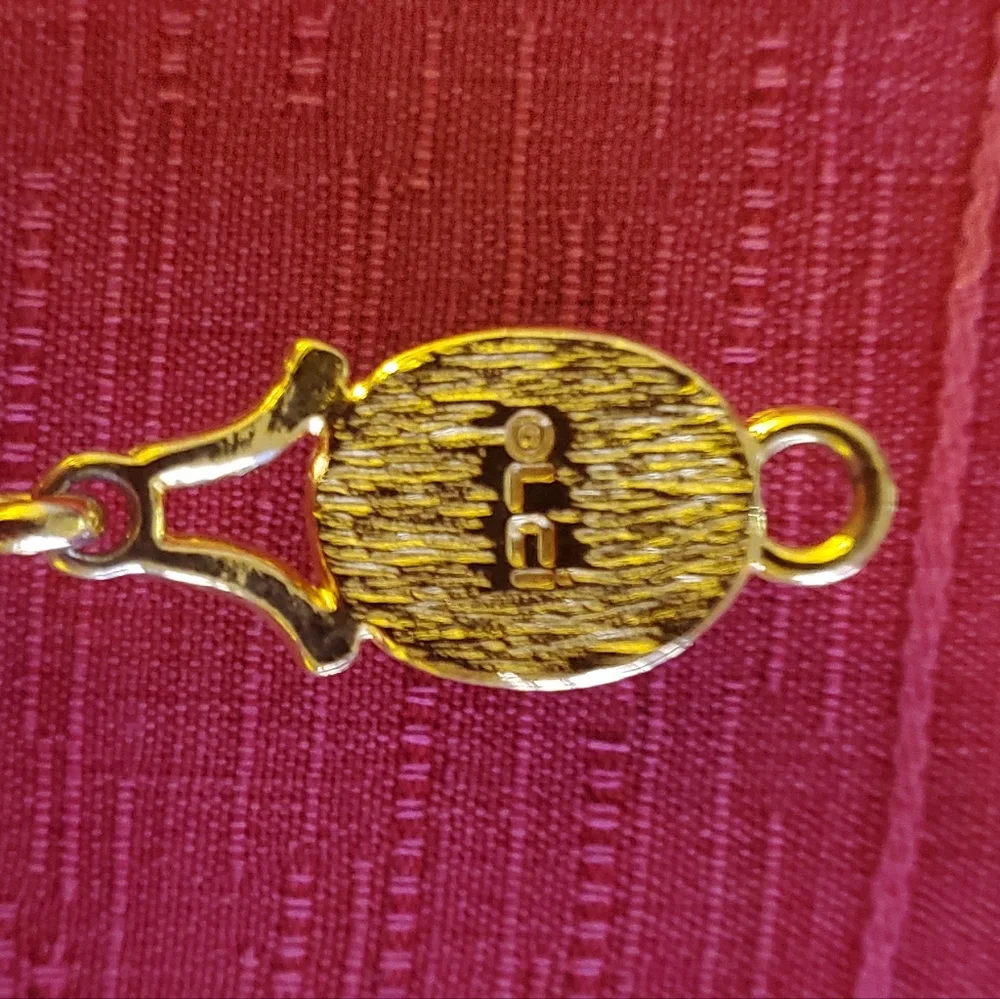 Signed LCi Gold Tone and Multicolor Glass Cabochon Bracelet 7-1/4" Liz Claiborne - Picture 4 of 4